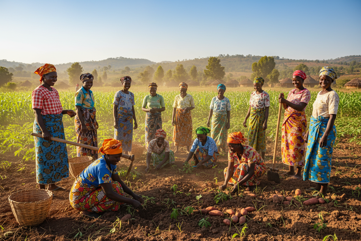 group of african woman cultating 